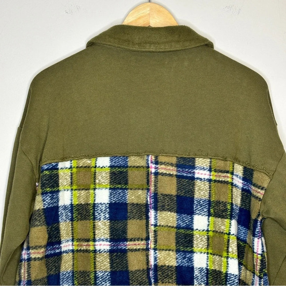 Anthropologie Pilcro Green Blue Plaid Contrast Button Down Shirt Jacket Size S - Picture 13 of 15